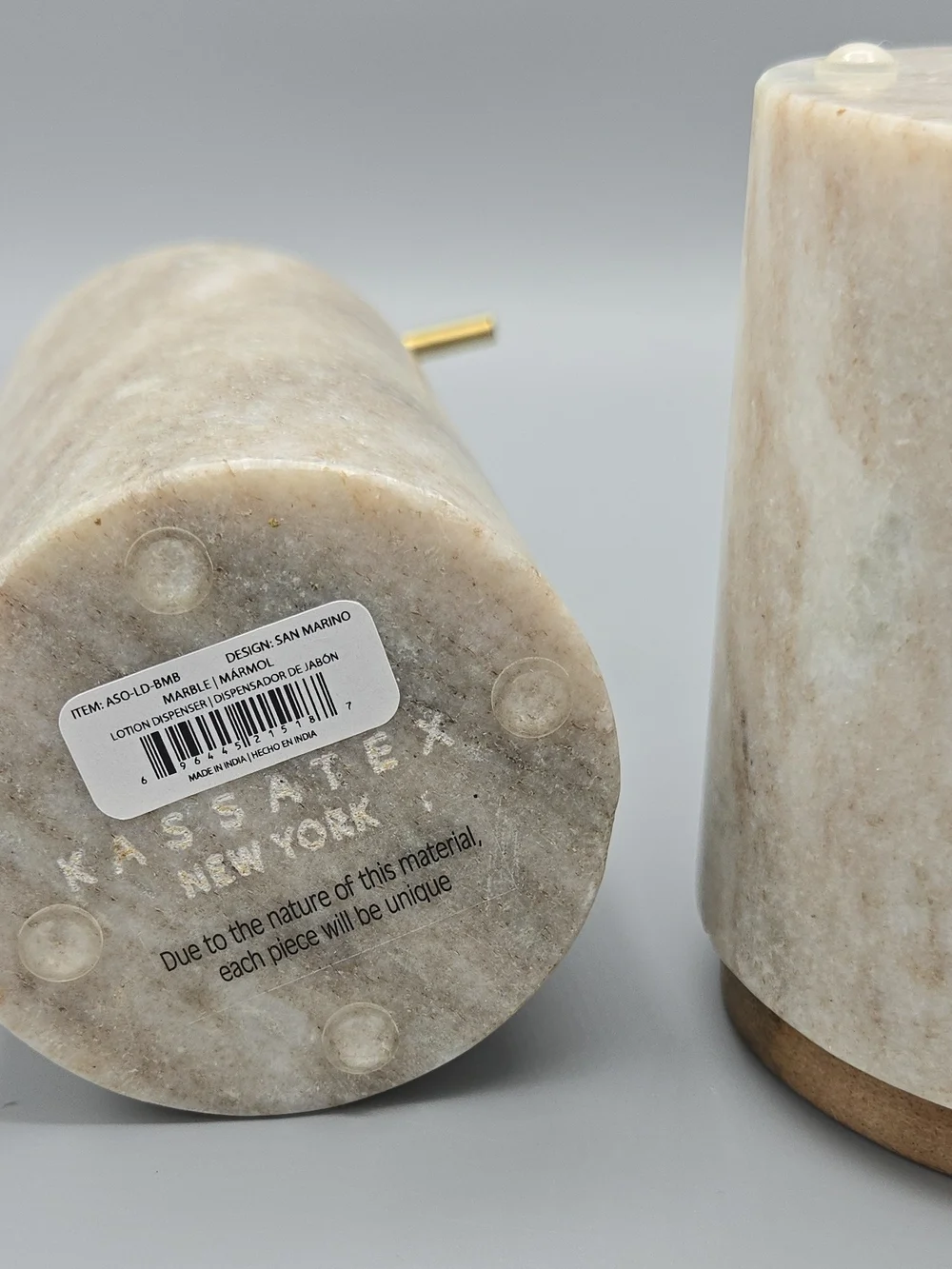 Kassatex Beige Marble and Wood Bath Set with Gold Pump